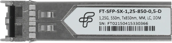 Модуль оптический Future Technologies FT-SFP-SX-1,25-850-0,5-D Модуль оптический FT-SFP-SX-1,25-850-0,5-D (1,25G, 550m, Tx850nm, MM, LC, DDM)