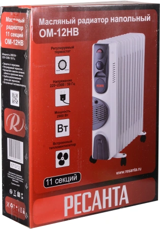 Радиатор масляный Ресанта ОМ-12НВ 2900Вт белый