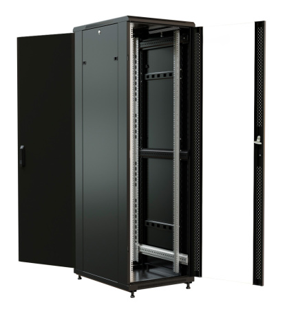 Шкаф коммутационный WRline (WR-TT-4768-AS-RAL9004) напольный 47U 600x800мм пер.дв.стекл задн.дв.стал.лист 2 бок.пан. 800кг черный 710мм 2277мм IP20 сталь