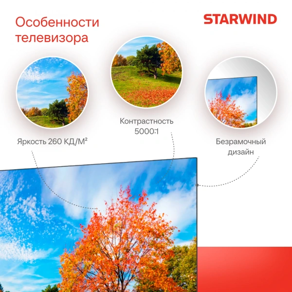 Телевизор LED Starwind 50" SW-LED50UG403 Яндекс.ТВ Frameless черный 4K Ultra HD 60Hz DVB-T DVB-T2 DVB-C DVB-S DVB-S2 USB WiFi Smart TV