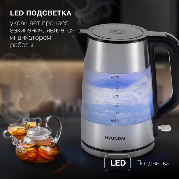 Чайник электрический Hyundai HYK-P4026 1.9л. 2200Вт черный (корпус: пластик)