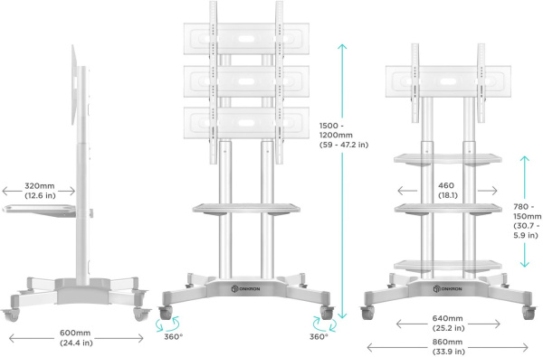 Стойка для телевизора Onkron TS1351 белый 32"-65" макс.50кг напольный мобильный
