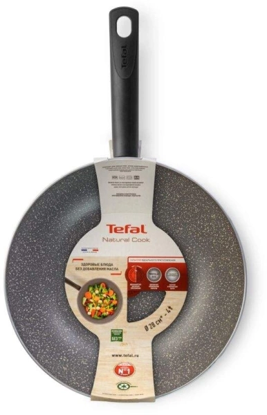 Сковорода ВОК (WOK) Tefal Natural Cook 04213628 круглая 28см покрытие: Mineralia+ non-stick ручка несъемная (без крышки) серый