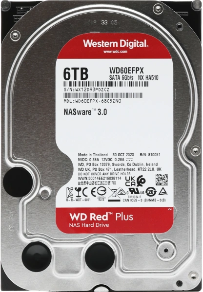Жесткий диск WD SATA-III 6TB WD60EFPX NAS Red Plus (5640rpm) 256Mb 3.5"