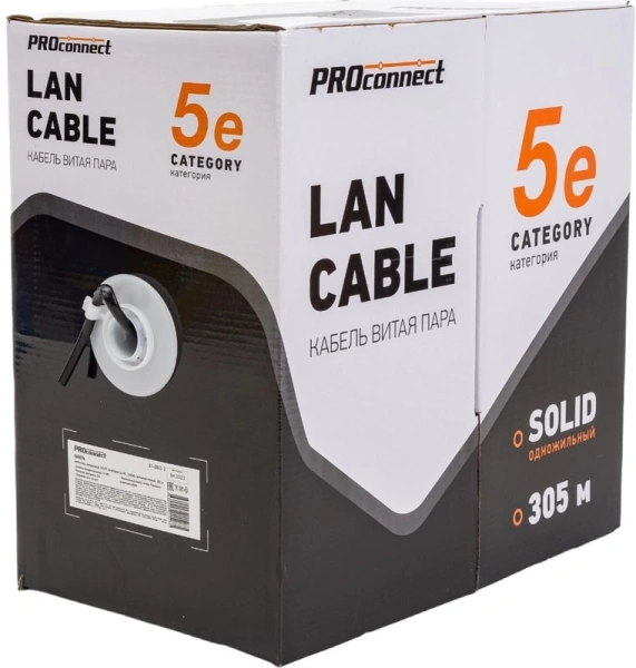 Кабель информационный PROconnect 01-0045-3 кат.5E UTP 4 пары 24AWG PE внешний 305м черный