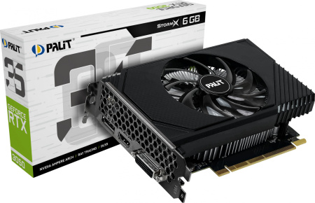 Видеокарта Palit PCI-E 4.0 RTX3050 STORMX NV RTX3050 6Gb 96bit GDDR6 1042/14000 DVIx1/HDMIx1/DPx1/HD