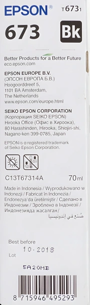 Картридж струйный Epson T6731 C13T67314A черный (1900стр.) (70мл) для Epson L800