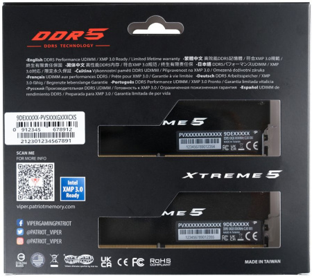 Память DDR5 2x24GB 7600MHz Patriot PVX548G76C36K Viper Xtreme 5 RTL Gaming PC5-60800 CL36 DIMM ECC 2