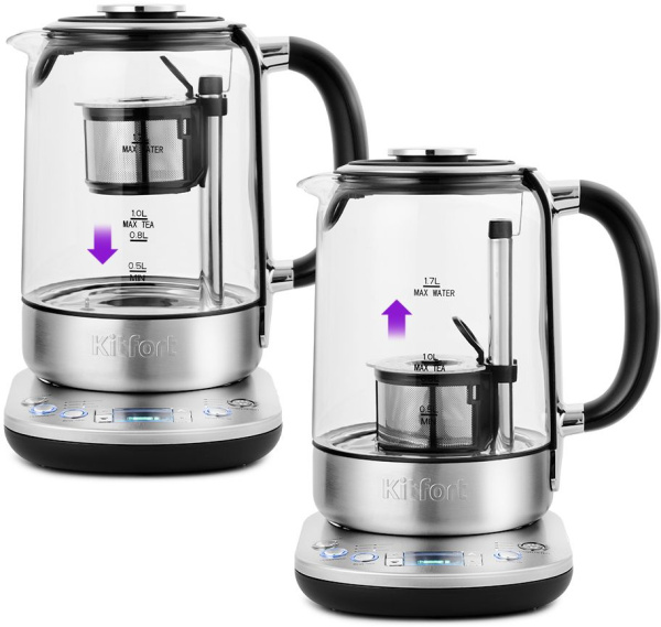 Чайник электрический Kitfort КТ-6116 1.7л. 2200Вт нержавеющая сталь/черный (корпус: стекло)