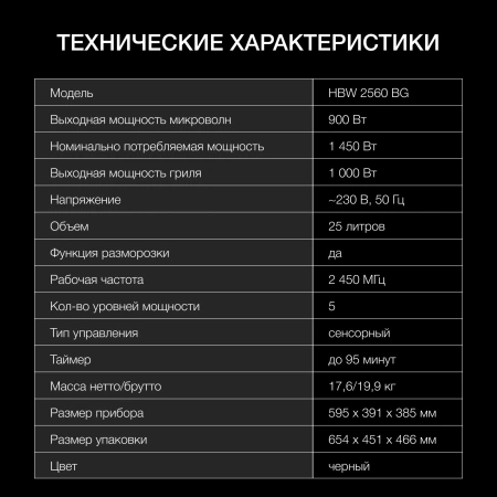 Микроволновая печь Hyundai HBW 2560 BG 25л. 900Вт черный (встраиваемая)