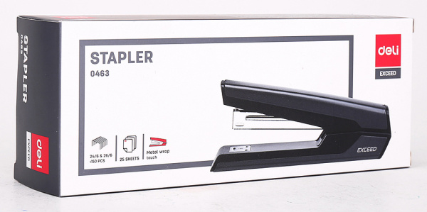 Степлер настольный Deli E0463Black Exceed 24/6 26/6 (25листов) черный 100скоб металл закрытый/открытый коробка
