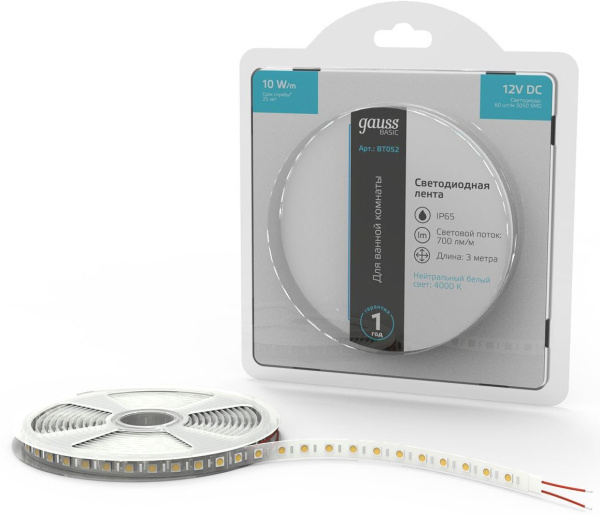 Лента светодиод. Gauss Basic 3м (BT052)