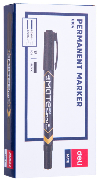 Маркер перманентный Deli EU10420 Mate двойной пиш. наконечник 0.5-1мм черный