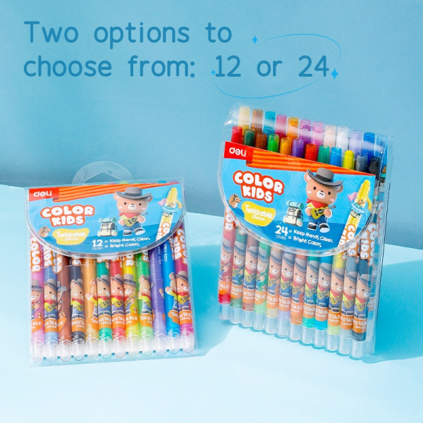 Восковые мелки Deli EC223-24 Color Kids кругл. с поворотным механизмом 24цв. дл.165мм д.10мм блист.е