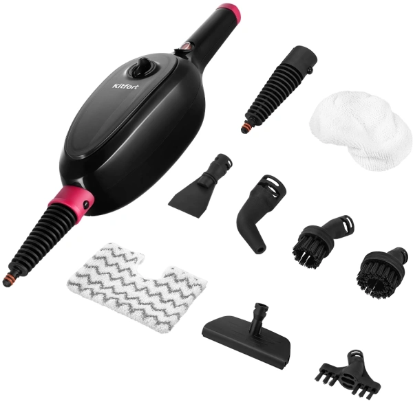 Швабра паровая Kitfort КТ-3919 1300Вт черный/малиновый