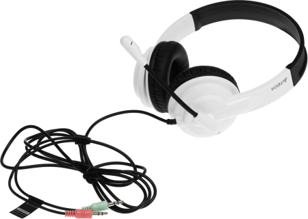 Наушники с микрофоном A4Tech HS-10 черный/белый 2м накладные оголовье (HS-10/3.5MM PLUG/BLACK + WHITE)