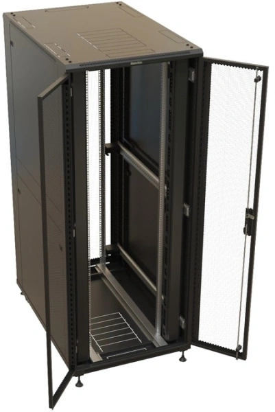 Шкаф коммутационный Hyperline (TTBR-4288-DD-RAL9004) напольный 42U 800x800мм пер.дв.перфор. задн.дв.перфор. 2 бок.пан. 1000кг черный 710мм 123.38кг 2055мм IP20 сталь