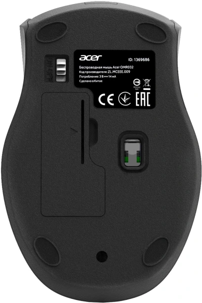 Мышь Acer OMR032 черный/красный оптическая (1600dpi) беспроводная USB (3but)