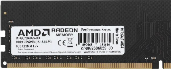Память DDR4 8Gb 2666MHz AMD R748G2606U2S-UO Radeon R7 Performance Series OEM PC4-21300 CL16 DIMM 288-pin 1.2В OEM