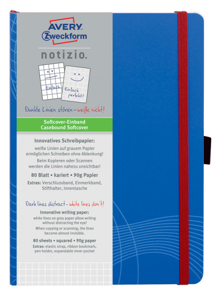 Блокнот Avery Zweckform NOTIZIO 7041 A5 80стр. клетка мягкая обложка фиксирующая резинка прошитый синий