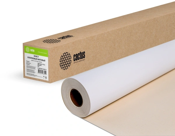 Холст Cactus CS-MC340-106715 42"(A0+) 1067мм-15м/340г/м2/белый хлопок для струйной печати втулка:50.8мм (2")