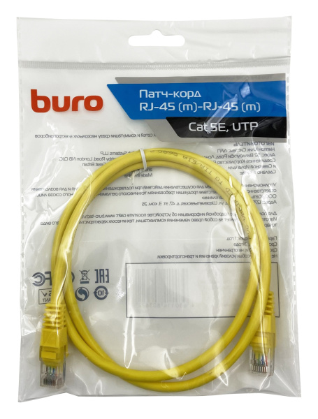 Патч-корд Buro UTP 4 пары cat5E CCA molded 1м желтый RJ-45 (m)-RJ-45 (m)