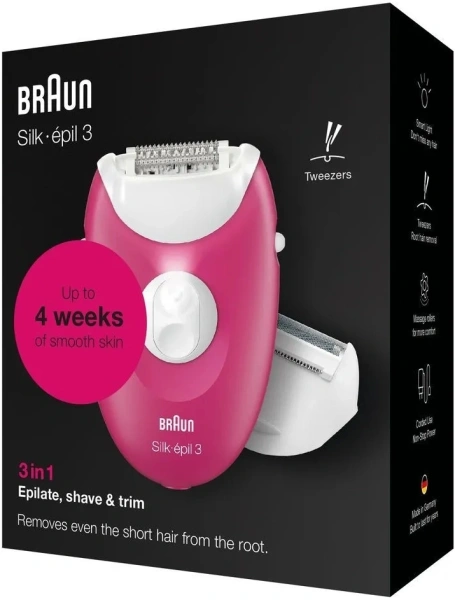 Эпилятор Braun SE3276 скор.:2 от электр.сети розовый/белый