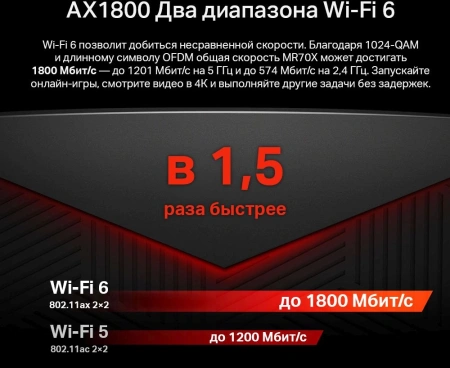 Роутер беспроводной Mercusys MR70X AX1800 10/100/1000BASE-TX черный