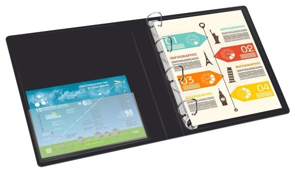 Папка на 4-х кольцах Бюрократ -0818/4RBLCK A4 пластик 0.7мм кор.18мм внутр. с вставкой черный