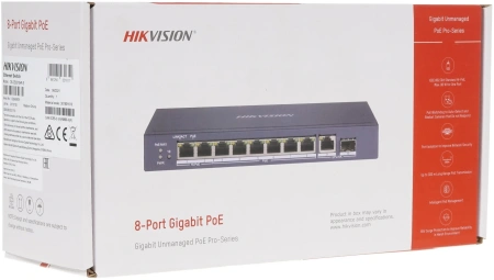 Коммутатор Hikvision DS-3E0510HP-E 9G 1SFP 6PoE+ 110W неуправляемый
