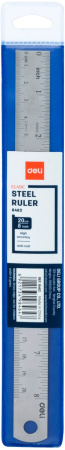 Линейка Deli E8462 сталь нержавеющая дл.20см серебристый двухсторонняя шкала ПВХ футляр (упак.:1шт)