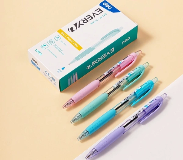 Ручка шариков. автоматическая Deli Every EQ41-BL прозрачный/ассорти d=0.7мм син. черн. резин. манжета