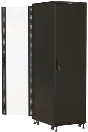 Шкаф серверный Hyperline (TTBR-4261-AS-RAL9004) напольный 42U 600x1000мм пер.дв.стекл задн.дв.спл.ст