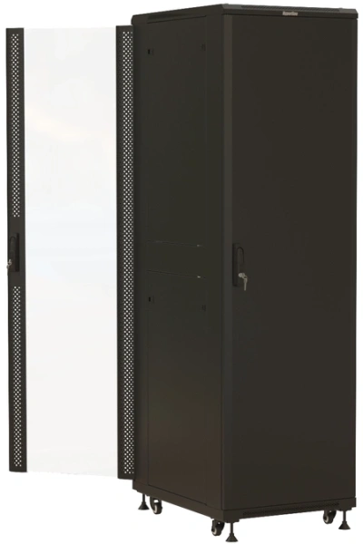 Шкаф серверный Hyperline (TTBR-4261-AS-RAL9004) напольный 42U 600x1000мм пер.дв.стекл задн.дв.спл.ст