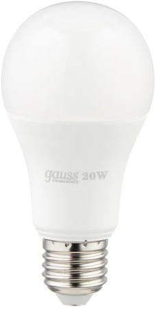 Лампа светодиодная Gauss Elementary 20Вт цок.:E27 груша 220B 6500K св.свеч.бел.хол. A60 (упак.:10шт) (23239)