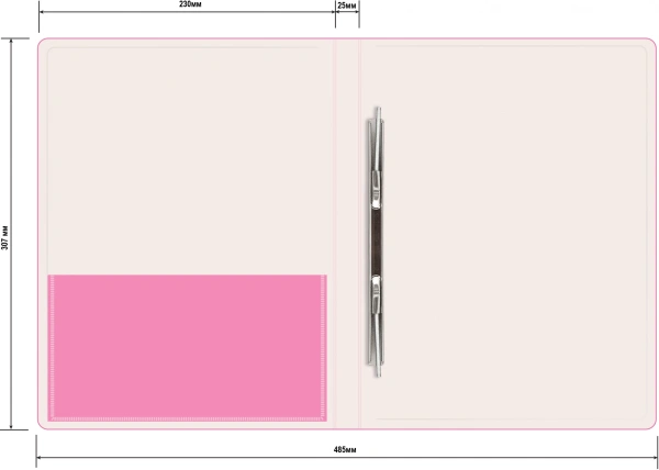Папка метал.пруж.скоросш. Бюрократ Double Neon DNE07PPINK A4 пластик 0.7мм кор.27мм карм.прод.внут. розовый