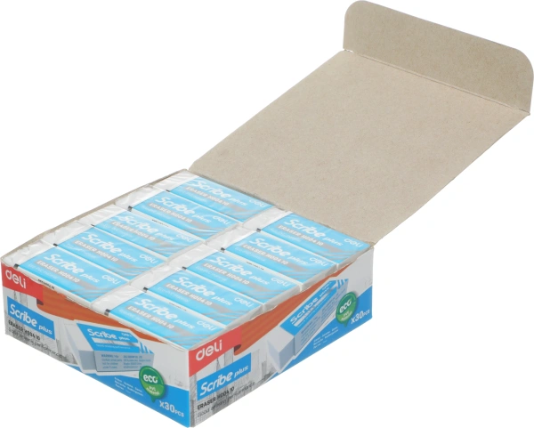 Ластик Deli EH00410 Scribe Plus 60x24x12мм белый индивидуальная картонная упаковка