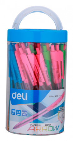 Ручка шариков. автоматическая Deli Arrow EQ02736-1 прозрачный/ассорти d=0.7мм син. черн. (1шт) ассорти