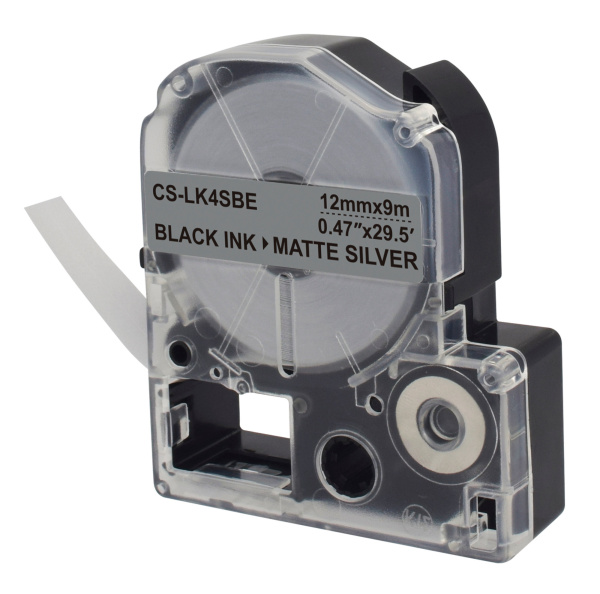 Картридж ленточный Cactus CS-LK4SBE LK-4SBE черный на сереб.мат. 12x9 для Epson LW300/LW400/LW700/LW600P/LW1000P/K400/Z700/Z900
