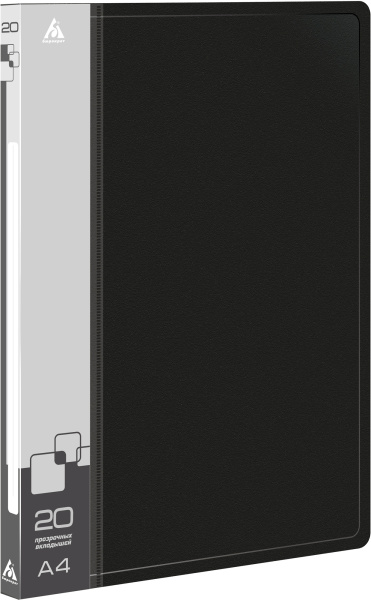 Папка с 20 прозр.вклад. Бюрократ -BPV20BLACK A4 пластик 0.6мм торц.карм с бум. встав черный
