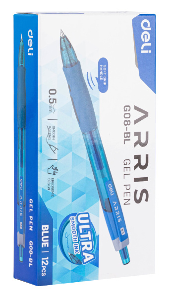 Ручка гелев. автоматическая Deli Arris EG08-BL прозрачный/голубой d=0.5мм син. черн. резин. манжета