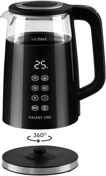 Чайник Galaxy Line GL 0342 1.7л. 2200Вт черный (стекло/пластик)
