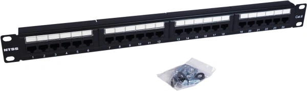 Патч-панель NTSS (NTSS-PP-1U-24-UTP-RJ45-6-D) 19" 1U 24xRJ45 кат.6 UTP