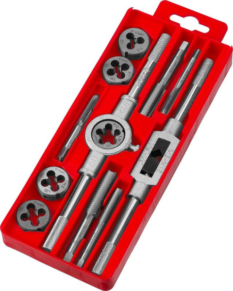 Набор метчиков и плашек Зубр 28121-H12 12 предметов (жесткий кейс)