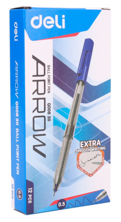 Ручка шариков. Deli Arrow EQ00830 прозрачный/синий d=0.5мм син. черн.