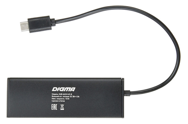 Разветвитель USB-C Digma HUB-4U2.0-UC-B 4порт. черный