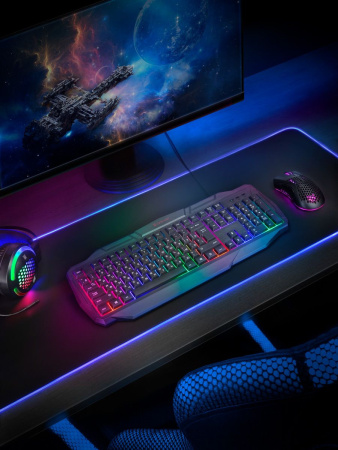 Клавиатура Defender Ultra HB-330L черный USB LED (подставка для запястий)