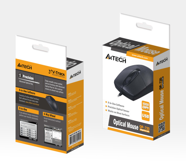 Мышь A4Tech OP-720 черный оптическая (1000dpi) USB (3but)