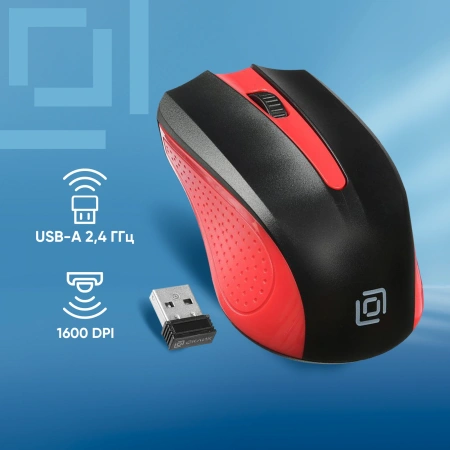 Мышь Оклик 485MW черный/красный оптическая (1200dpi) беспроводная USB для ноутбука (3but)