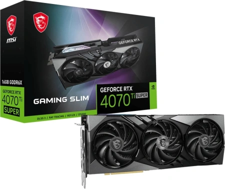 Видеокарта MSI PCI-E 4.0 RTX 4070 Ti SUPER 16G GAMING SLIM NVIDIA GeForce RTX 4070TI Super 16Gb 256bit GDDR6X 2610/21000 HDMIx1 DPx3 HDCP Ret